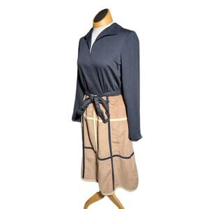 Vintage 1970s Adde II Black Tan Collared Faux Suede Knee Length Dress Sz M